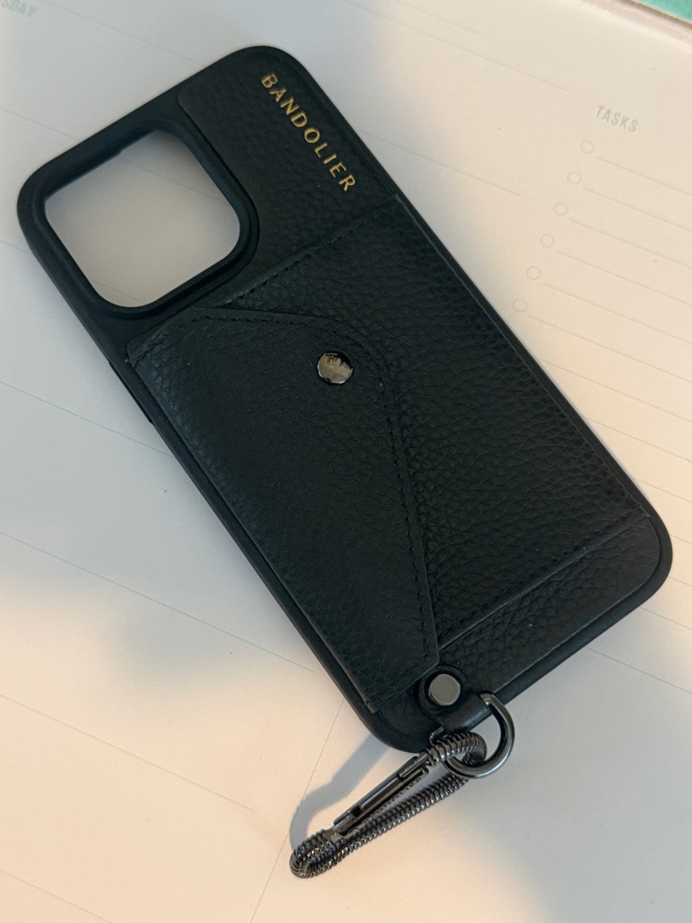 Bandolier Ryder Black Pebble Leather Carabiner Case - iPhone 15 Pro Max